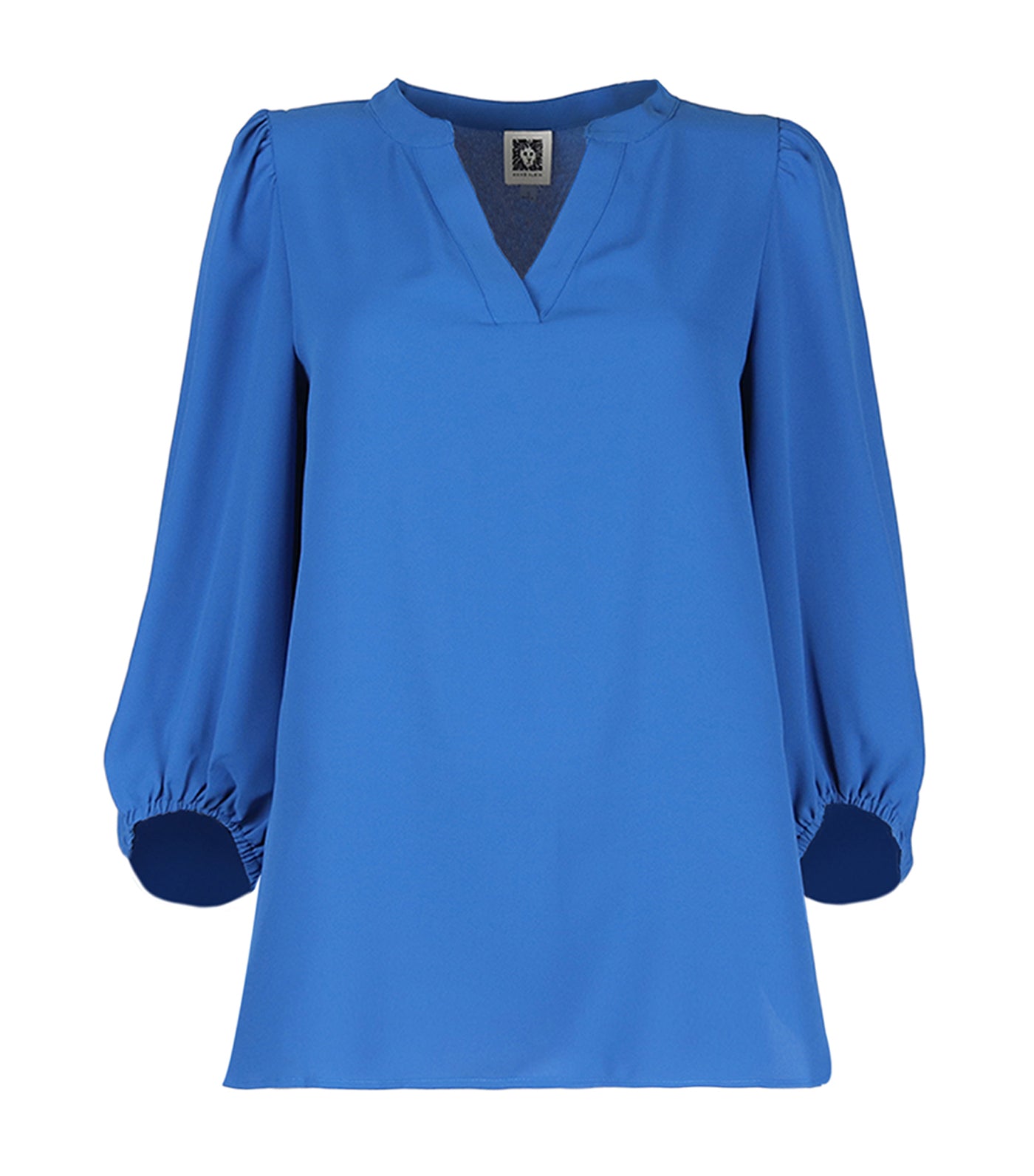 AK Split Neck Puff Sleeve Blouse Dark Azure