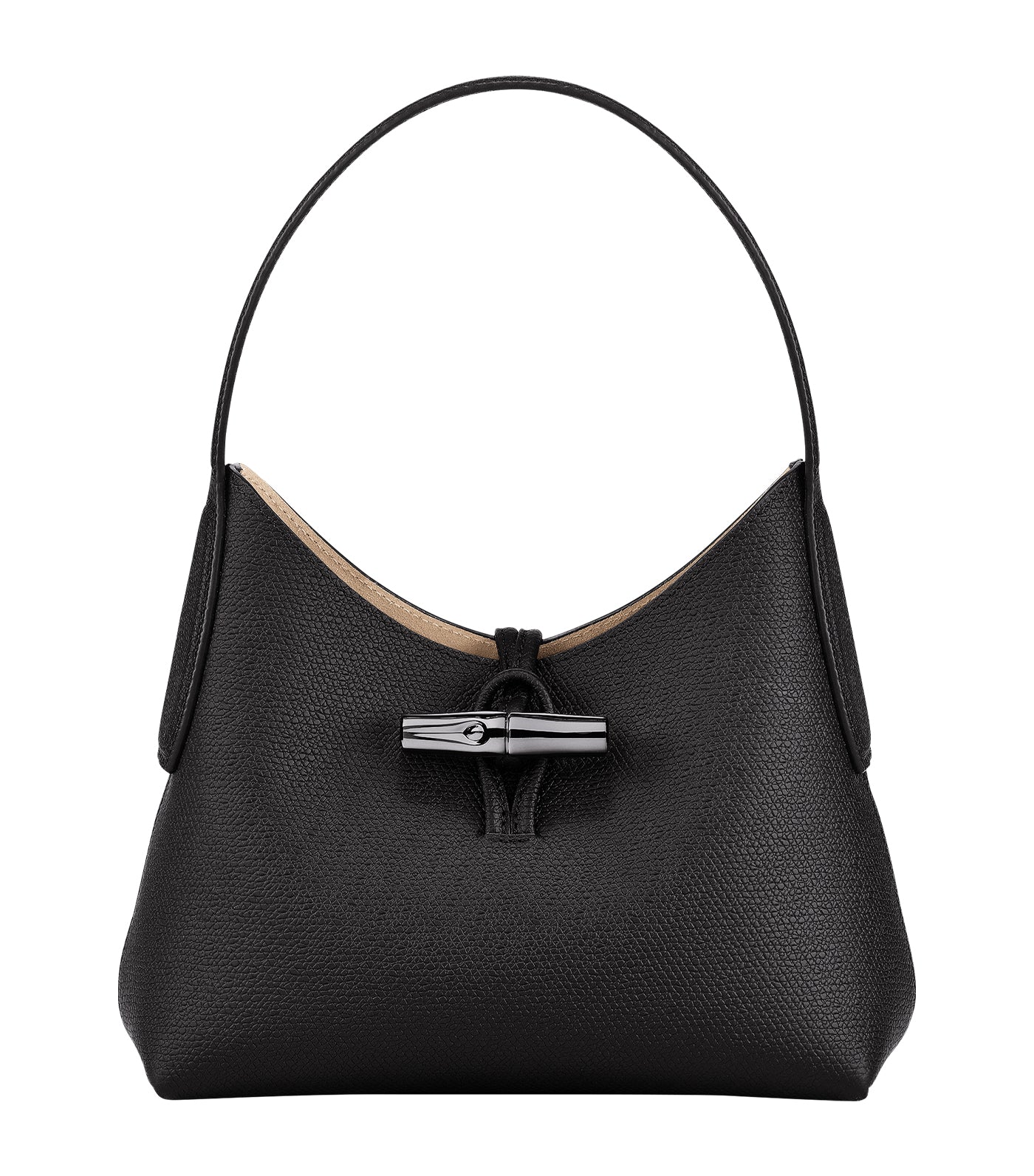 Vintage Longchamp Roseau Leather Shoulder Bag Black Made in 