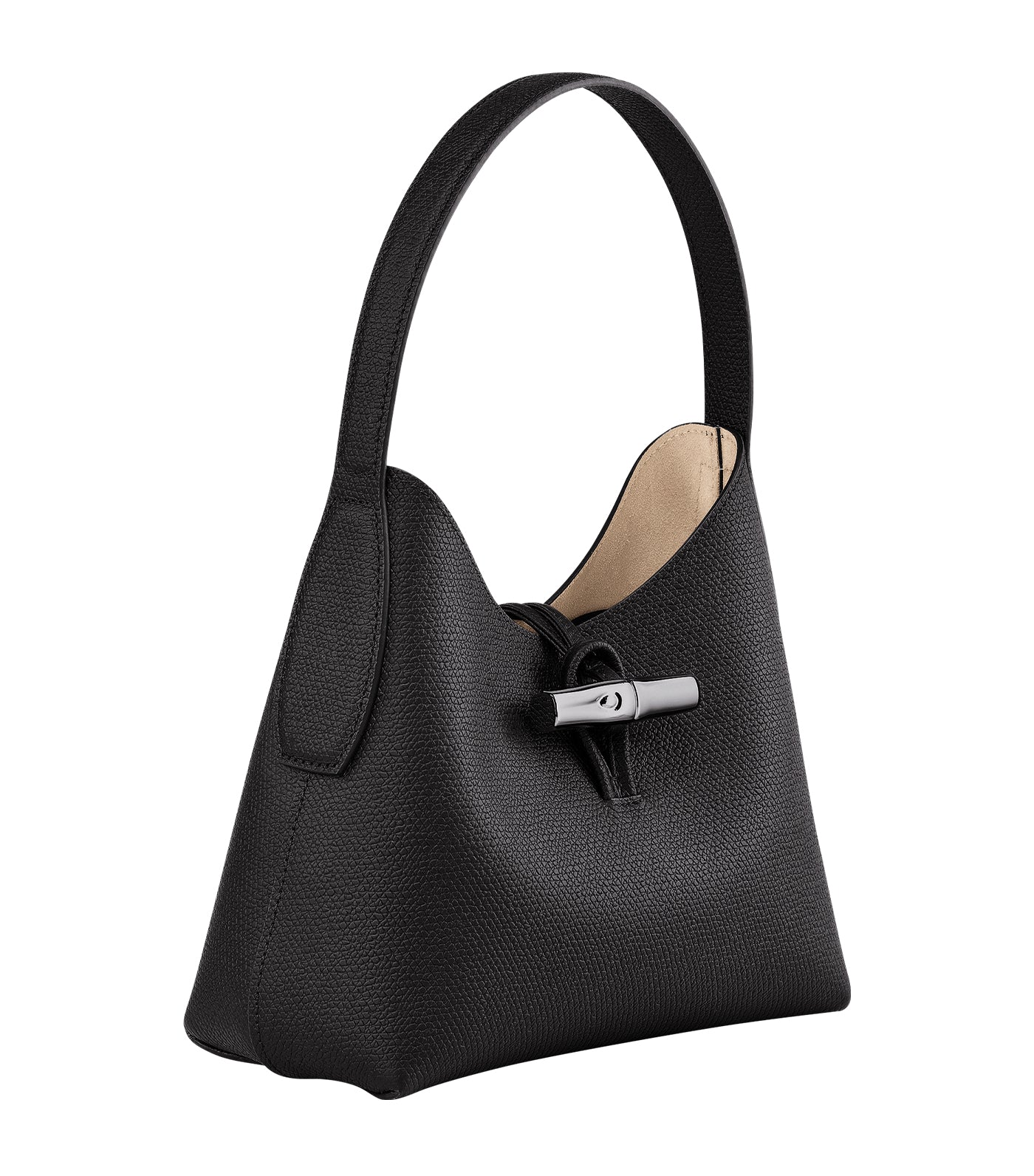 Longchamp Leather Tote Shoulder Bag Black Roseau