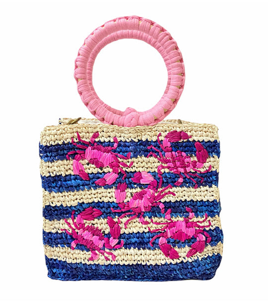 Shelly In Crab Handbag Natural/ Blue/ Pink