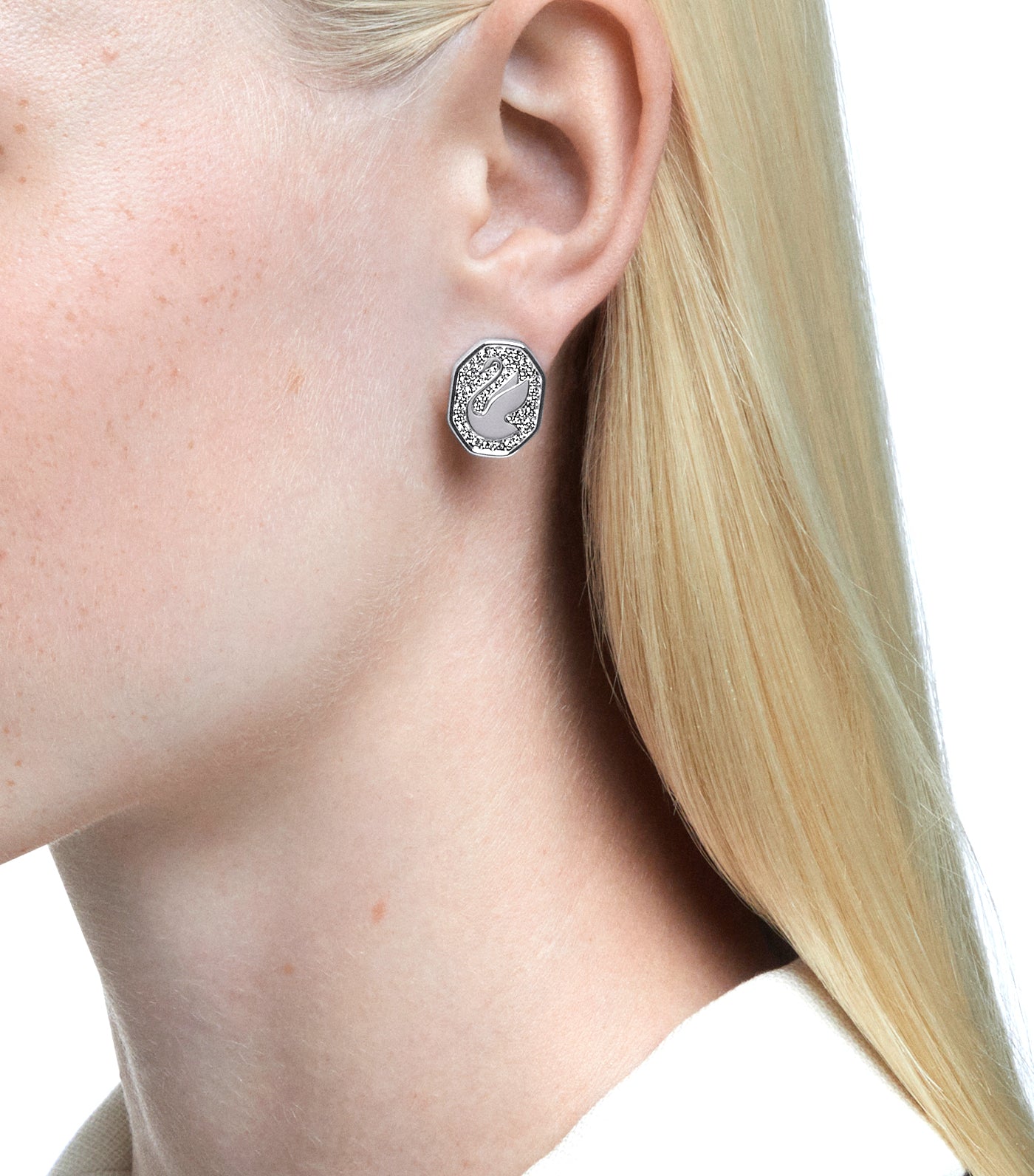 Signum Stud Earrings White Rhodium Plated