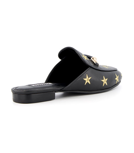 Galaxies Star Embroidered Backless Loafers Black