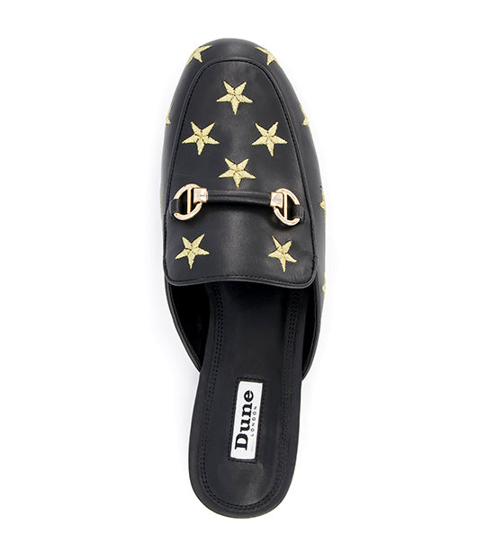 Galaxies Star Embroidered Backless Loafers Black