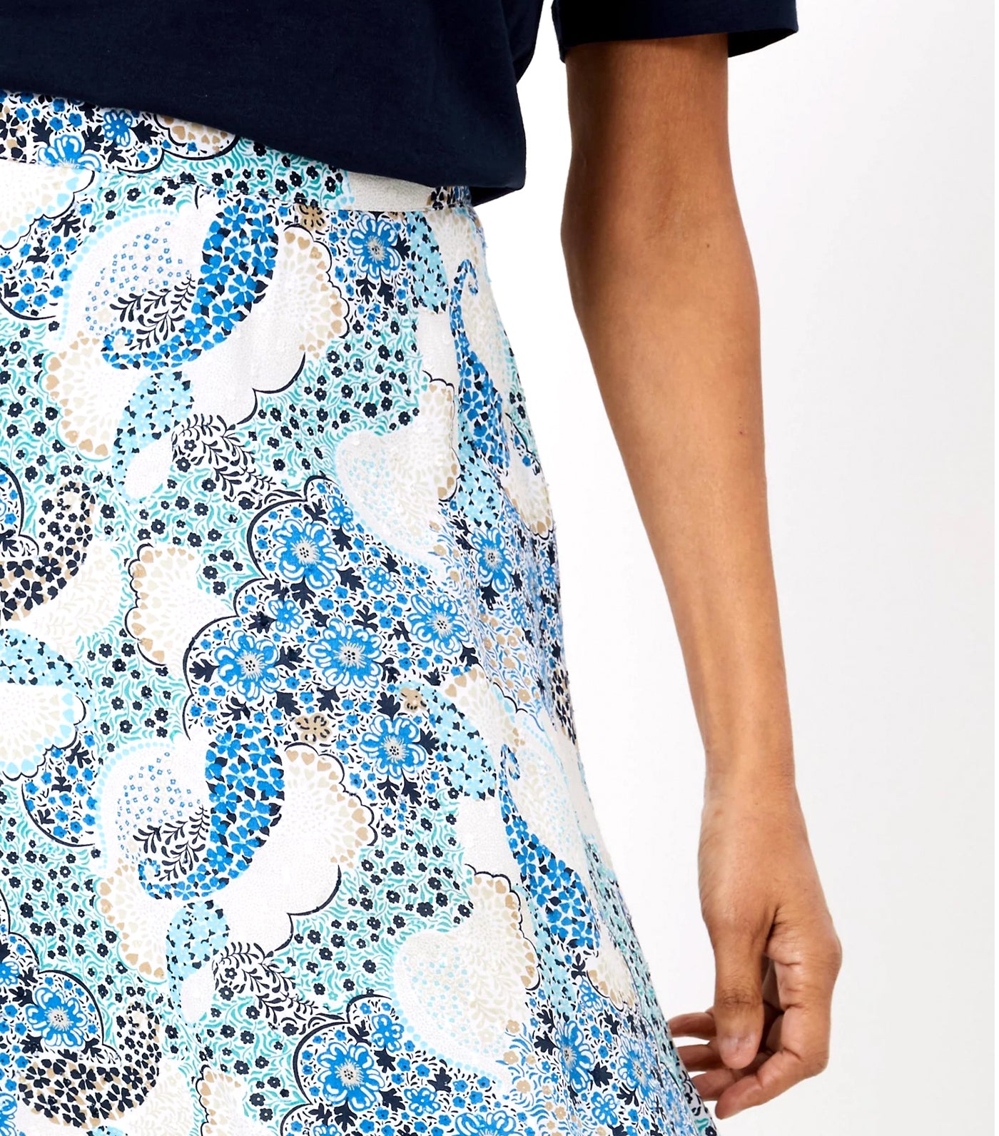 Floral Midi A-Line Skirt Blue Mix