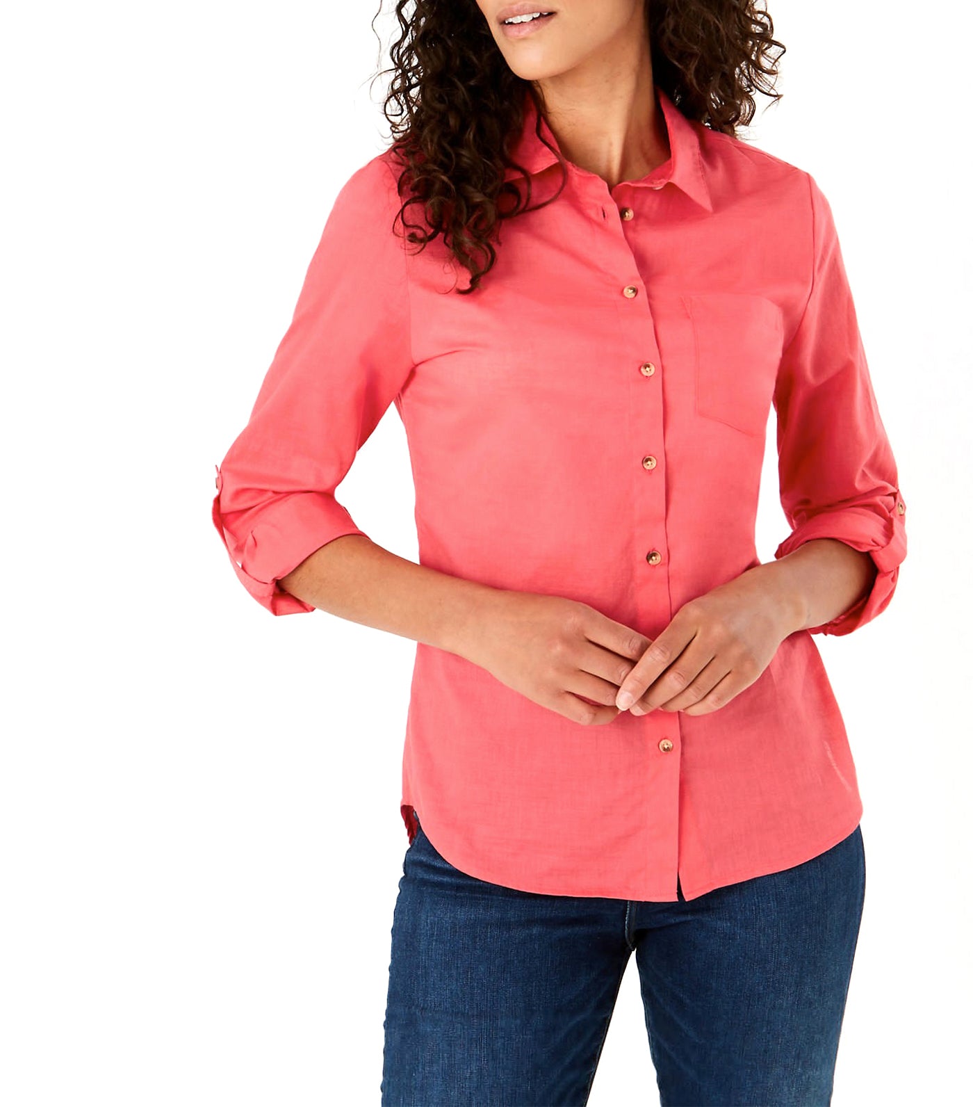 Pure Cotton Relaxed Long Sleeve Shirt Bright Coral