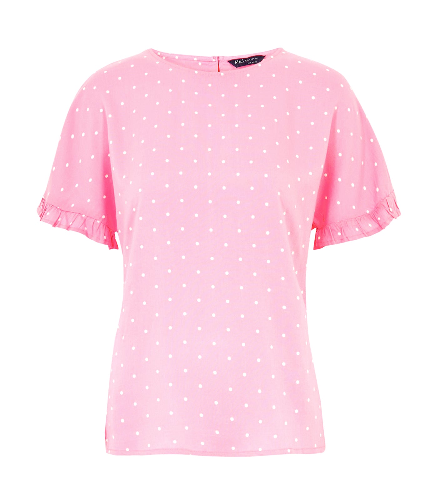 Woven Polka Dot Short Sleeve Blouse Pink Mix