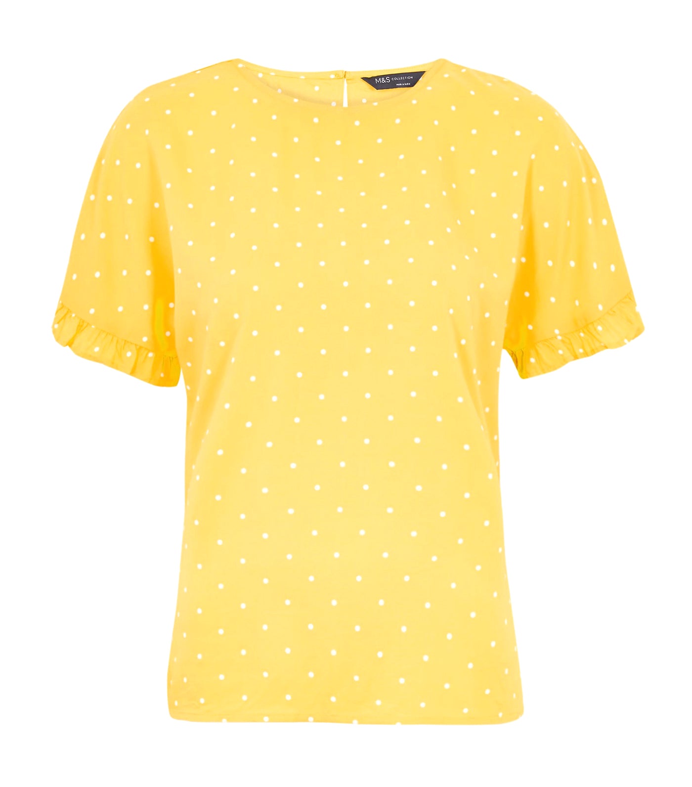 Woven Polka Dot Short Sleeve Blouse Yellow Mix
