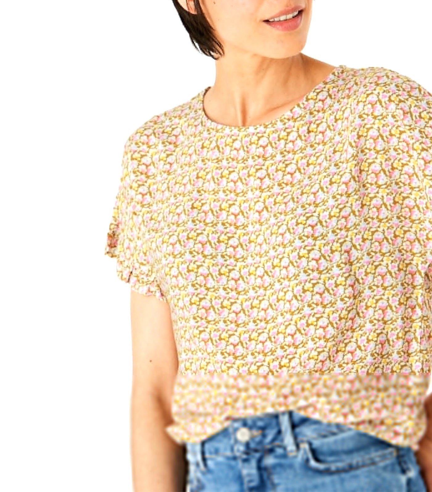 Ditsy Floral Short Sleeve Blouse Yellow Mix