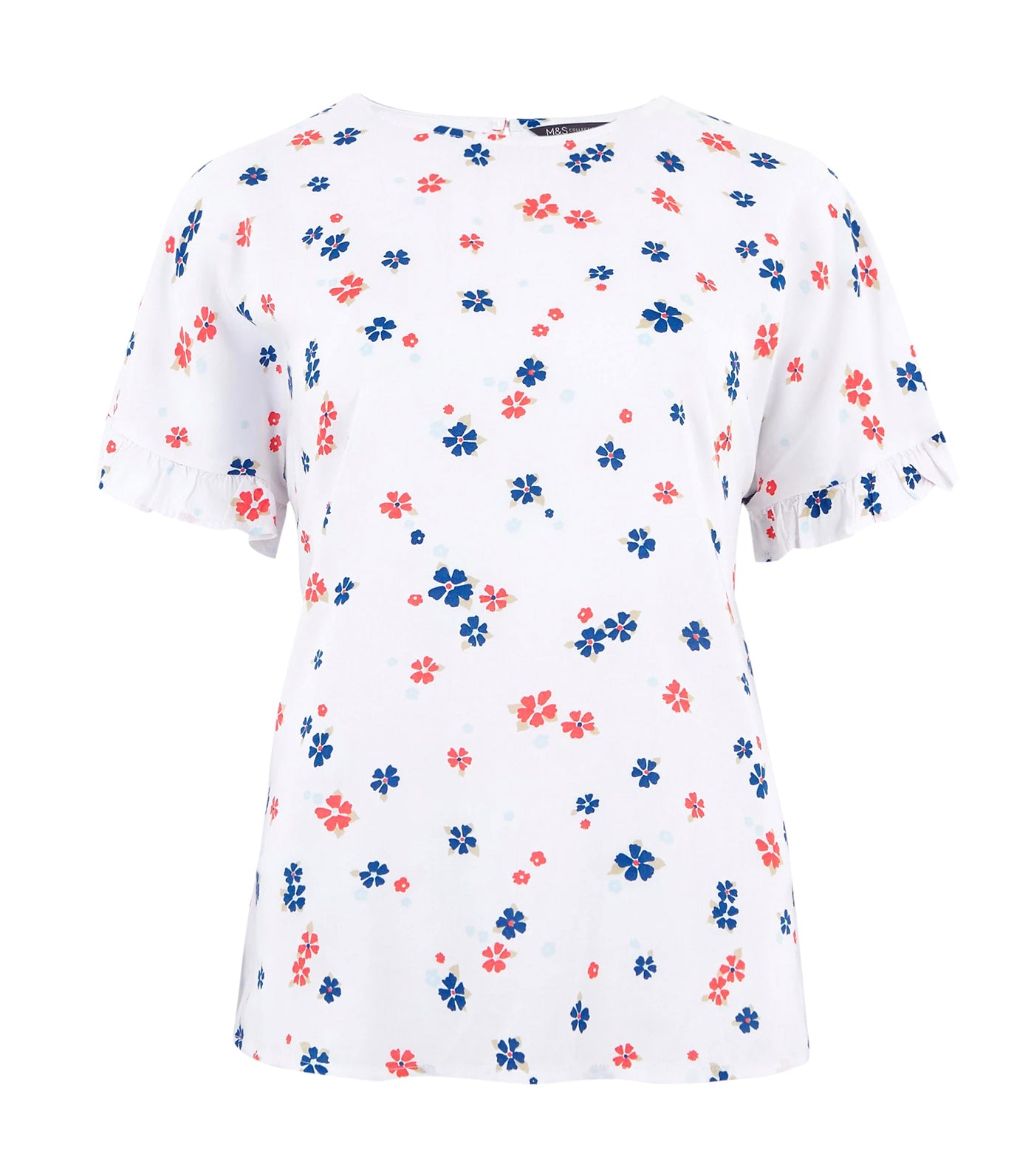 Ditsy Floral Short Sleeve Blouse White Mix
