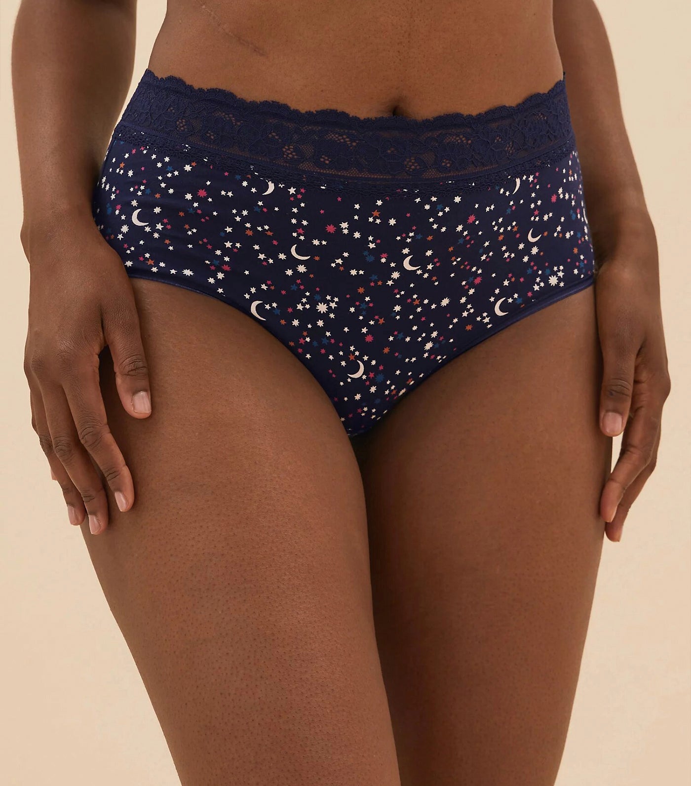 5 Pack Cotton & Lace Full Briefs Navy Mix