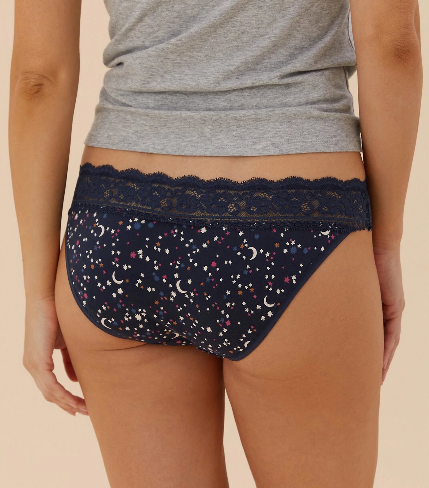 Marks & Spencer 5 Pack Cotton & Lace Low Rise Bikini Panties Navy Mix