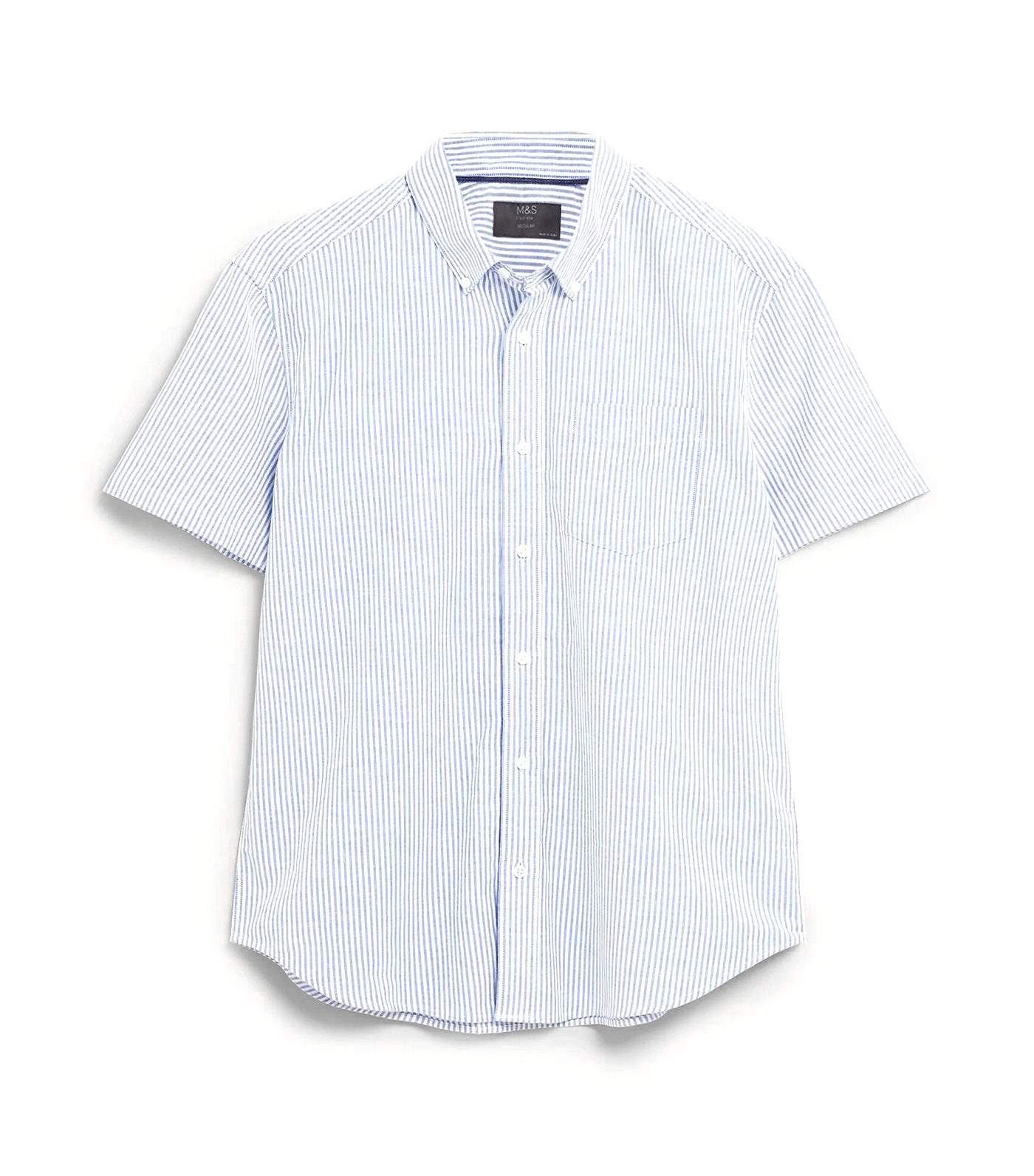 Pure Cotton Striped Oxford Shirt Blue