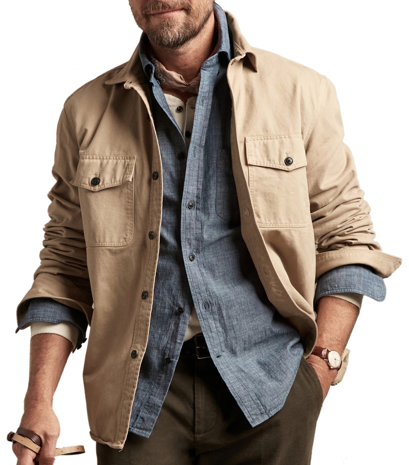 Untucked Standard-Fit Chambray Shirt Blue