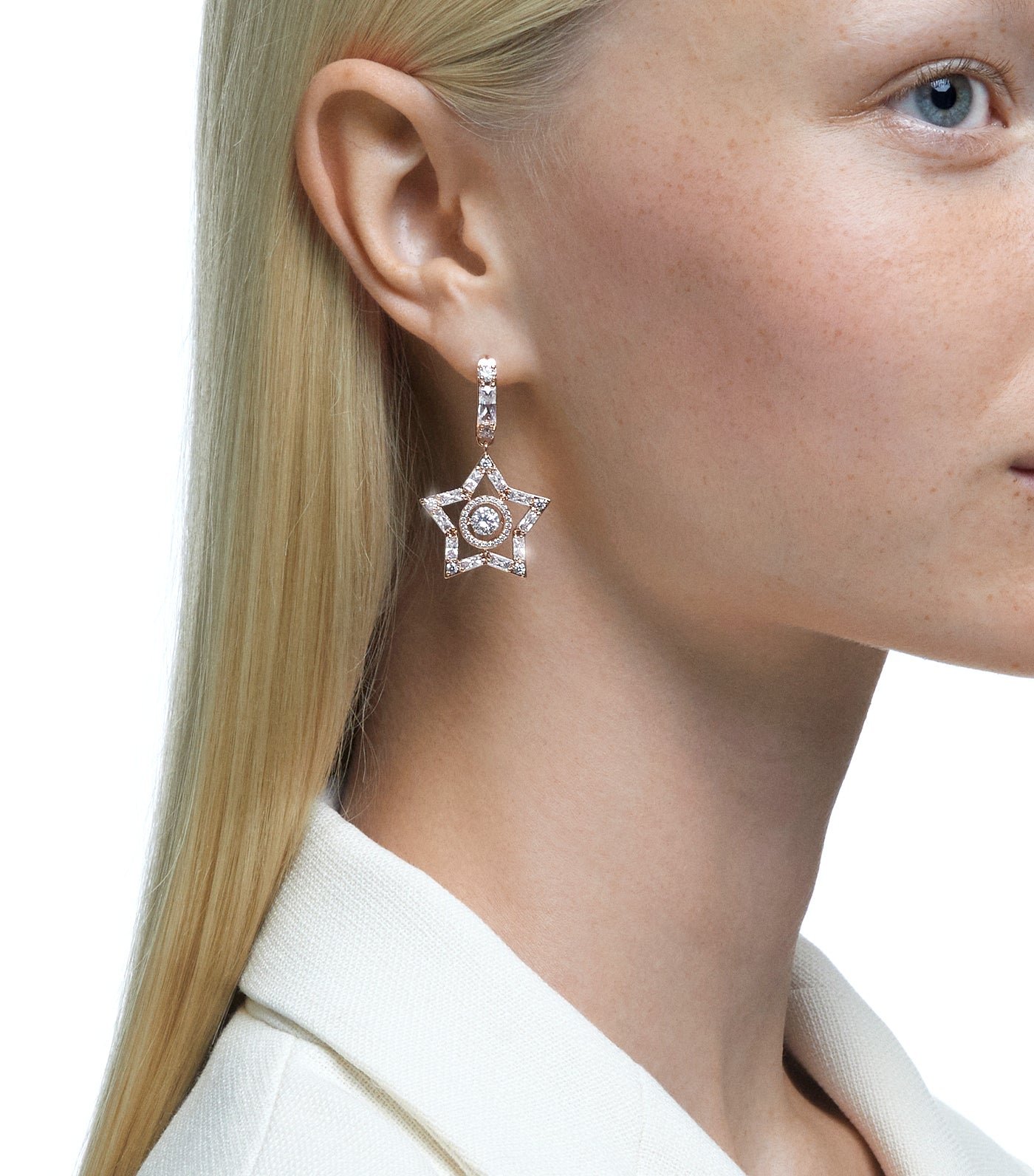 Stella Hoop Earrings White Rose Gold-Tone Plated