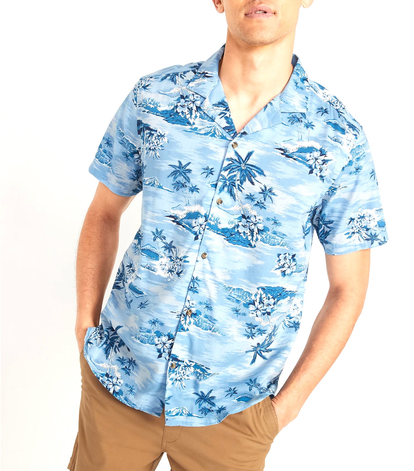 Printed Short-Sleeve Camp Shirt Hawaiian Scenic