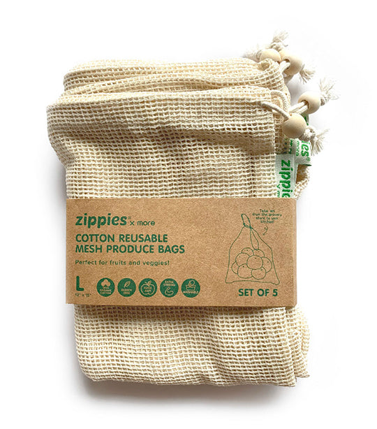 Cotton Mesh Produce Bags Large 5s - Yellow/Brown