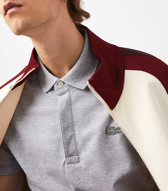 Men's Paris Polo Shirt Regular Fit Stretch Cotton Piqué Silver Chine
