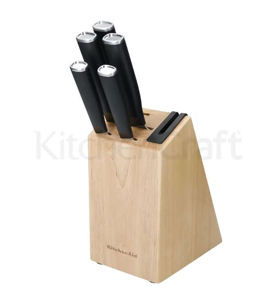 KitchenAid Classic 5-Piece Japanese Steel Knife Set with Sharpener and Birchwood Block