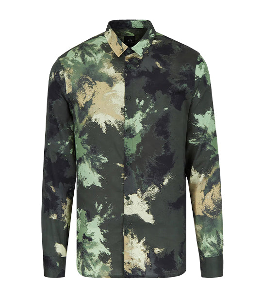 Patterned Cotton Shirt Camo Green