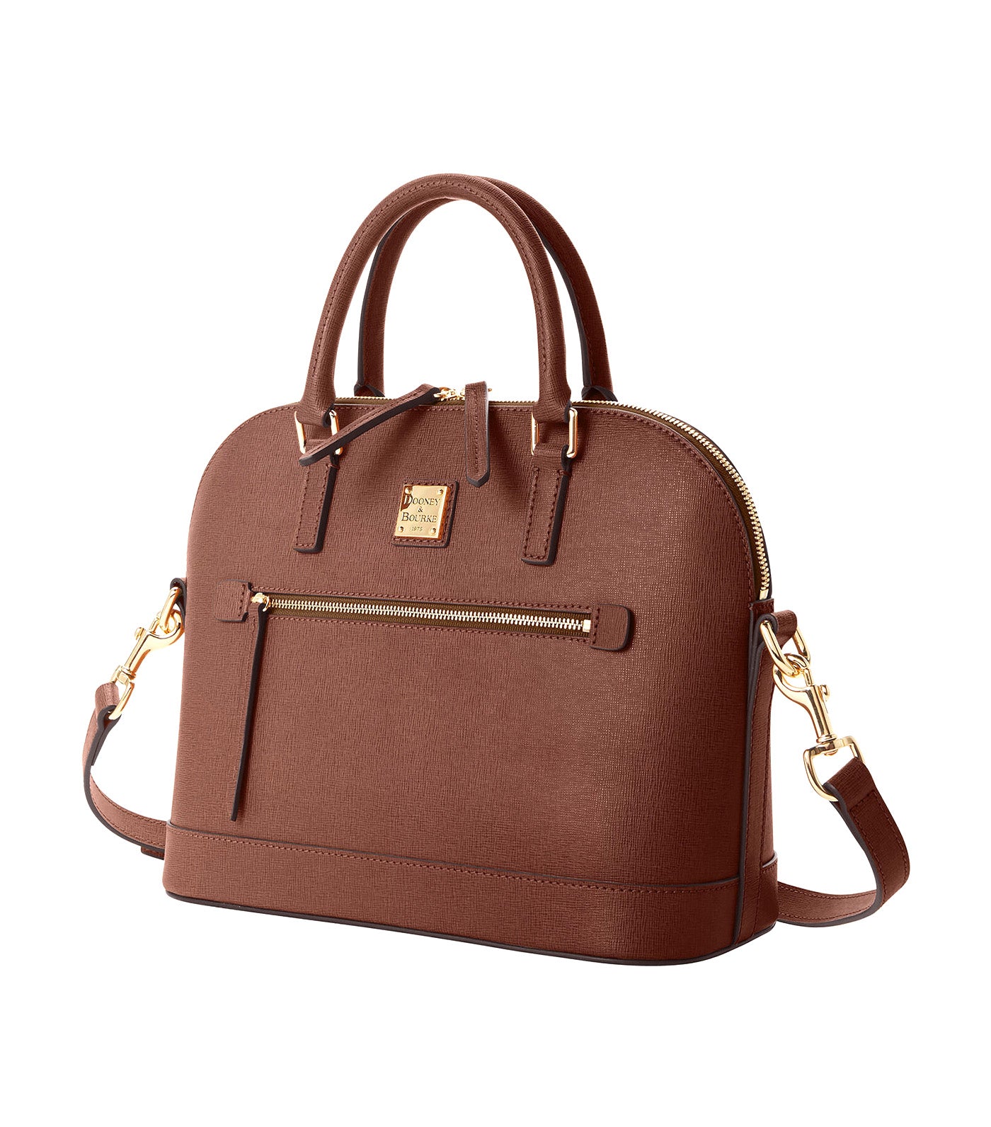 Saffiano Domed Zip Satchel Amber