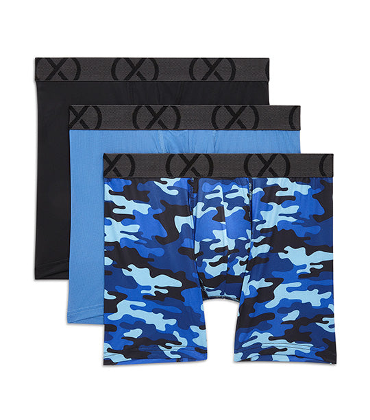 Three-Pack (X) Sport Mesh Boxer Briefs with 6in Inseam in Multicolor Blue