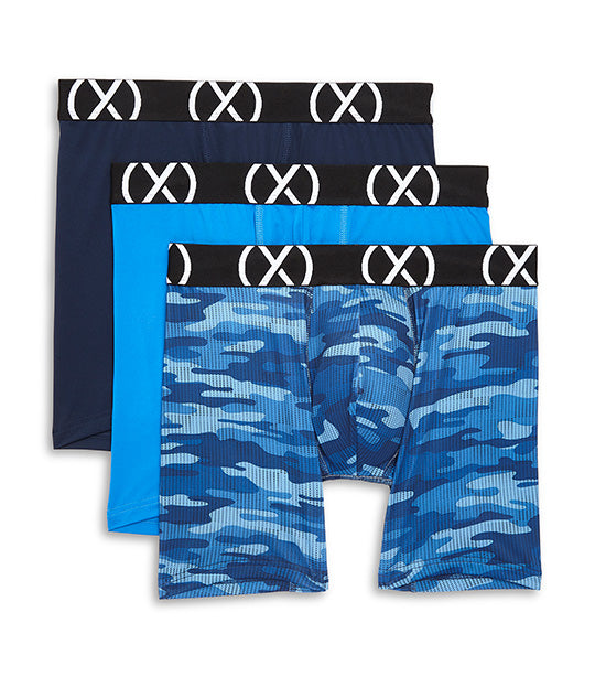 Three Pack (X) Sport Boxer Briefs with 6in Inseam in Multicolor Blue