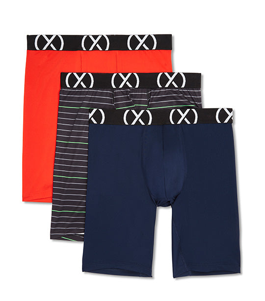 Three Pack (X) Sport Boxer Briefs with 9in Inseam in Multicolor