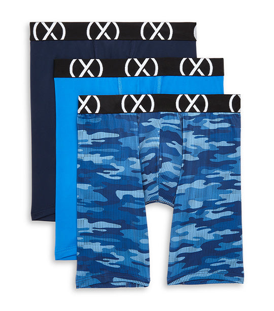 Three Pack (X) Sport Boxer Briefs with 9in Inseam in Multicolor Blue