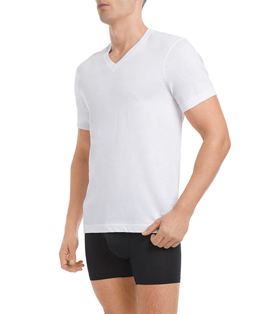 Three-Pack (X) Performance Cotton V-Neck Shirt in White