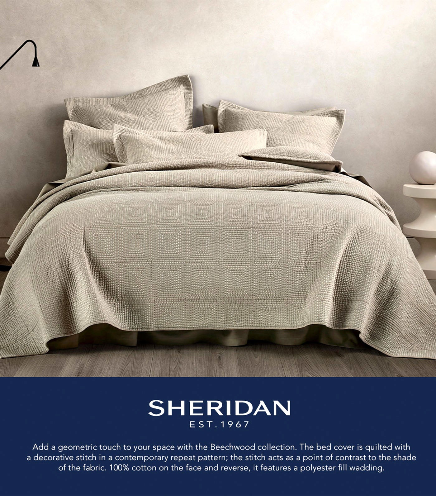 Beachwood Padded Sham and and King Coverlet - Dust