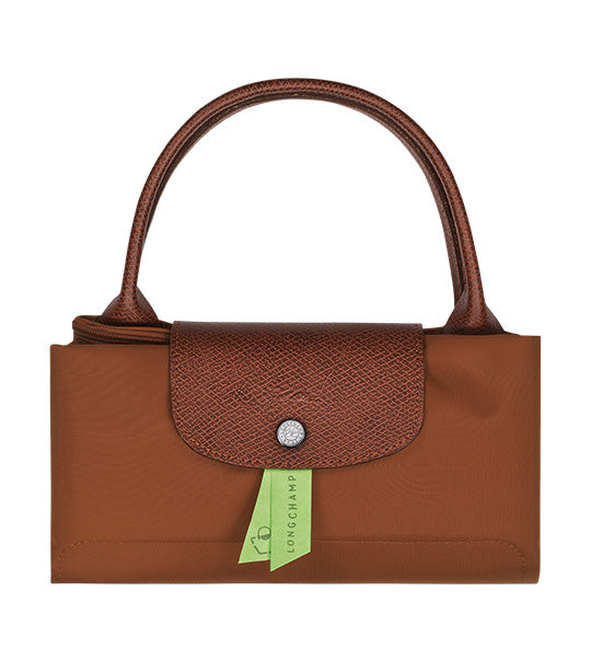 Longchamp Le Pliage Green Top Handle Bag M Cognac