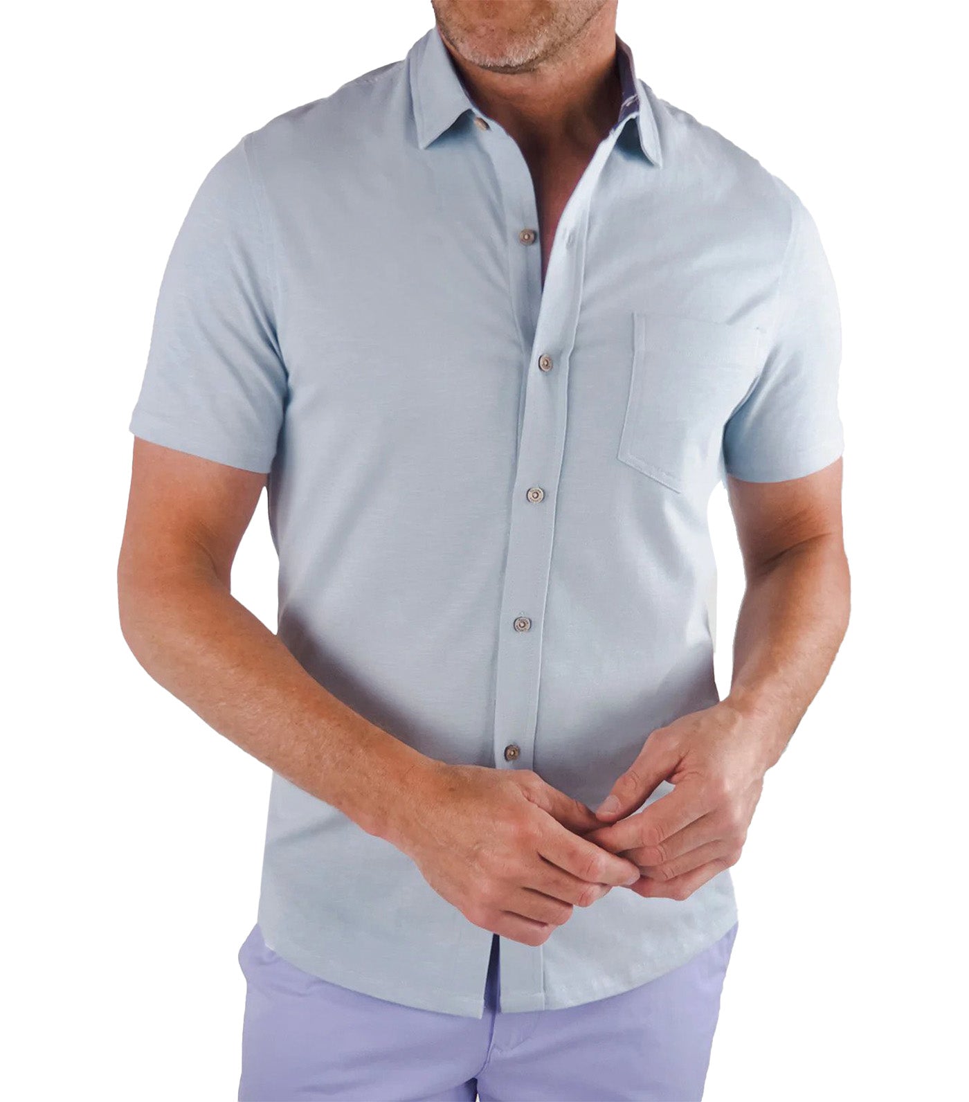 Airotec® Performance Stretch Slub Jersey Slim-Fit Short Sleeve Shirt Blue Fog