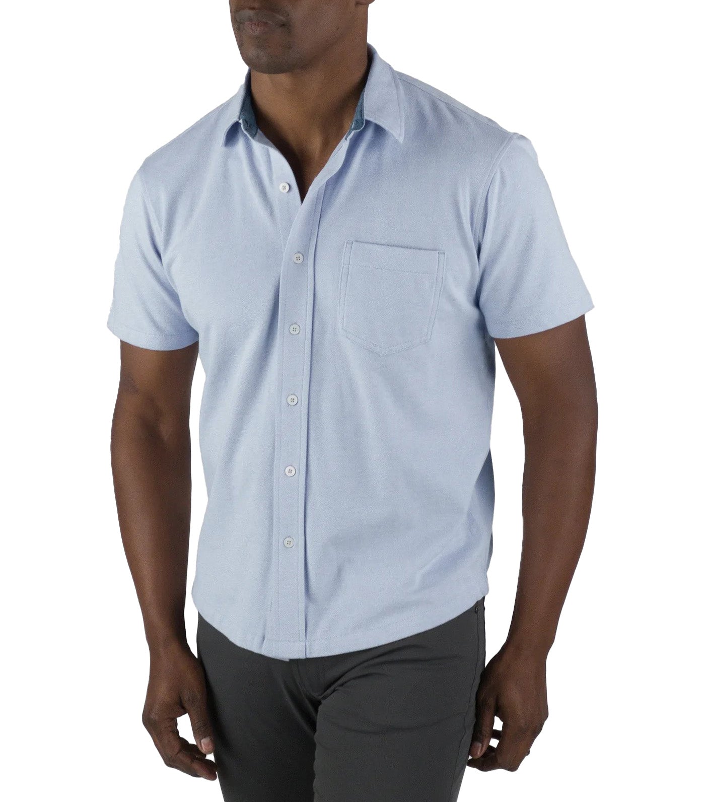 Airotec® Performance Stretch Birdseye Pique Slim-Fit Short Sleeve Shirt Cashmere Blue