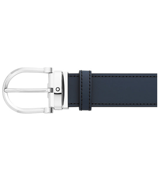 Horseshoe Buckle 35mm Reversible Leather Belt Black/Blue