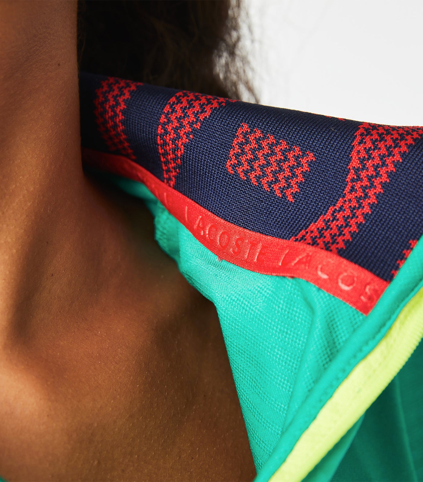Women's Zip High Neck Tennis Polo Shirt Greenfinch/Navy Blue/Red