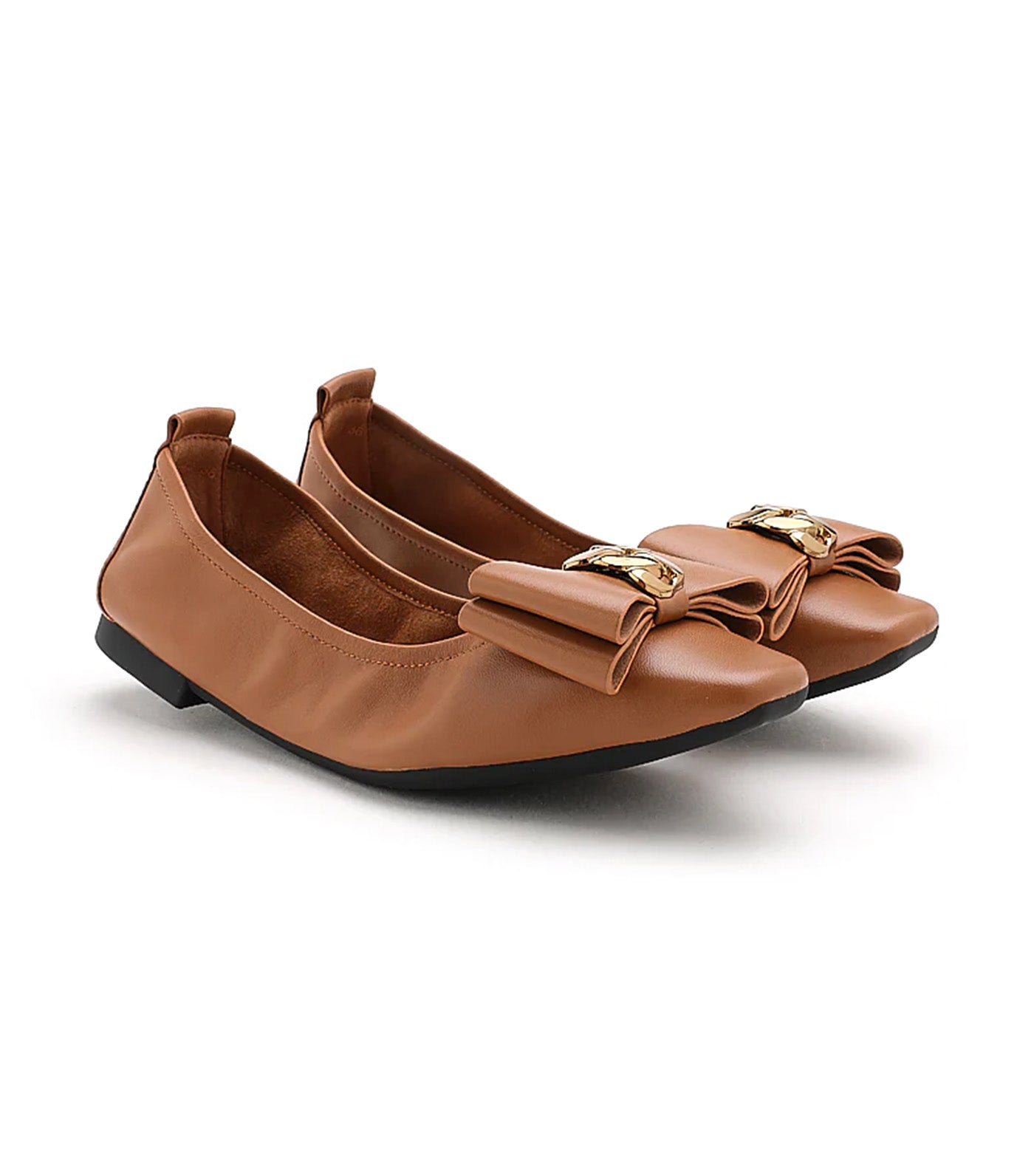Candace Pop Of Bow Square Toe Foldable Flats Camel