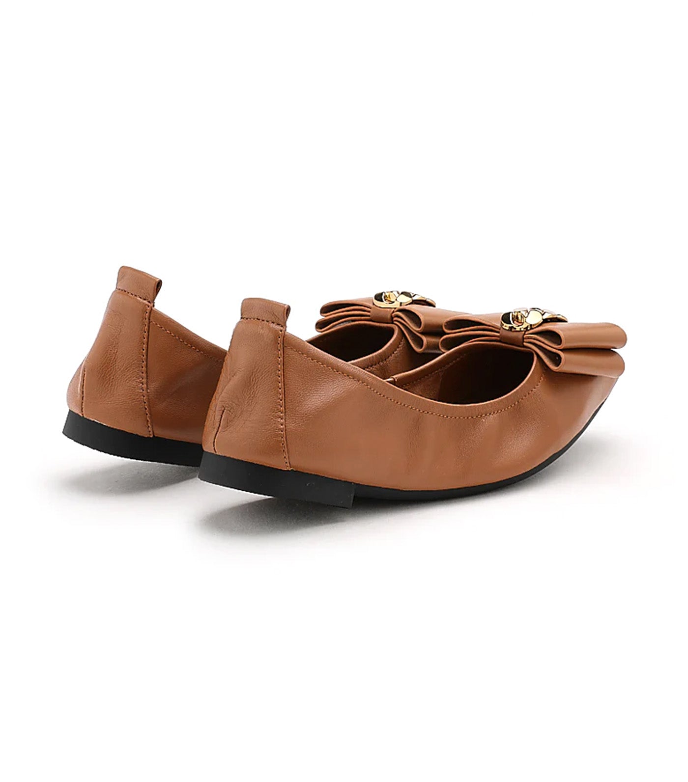 Candace Pop Of Bow Square Toe Foldable Flats Camel