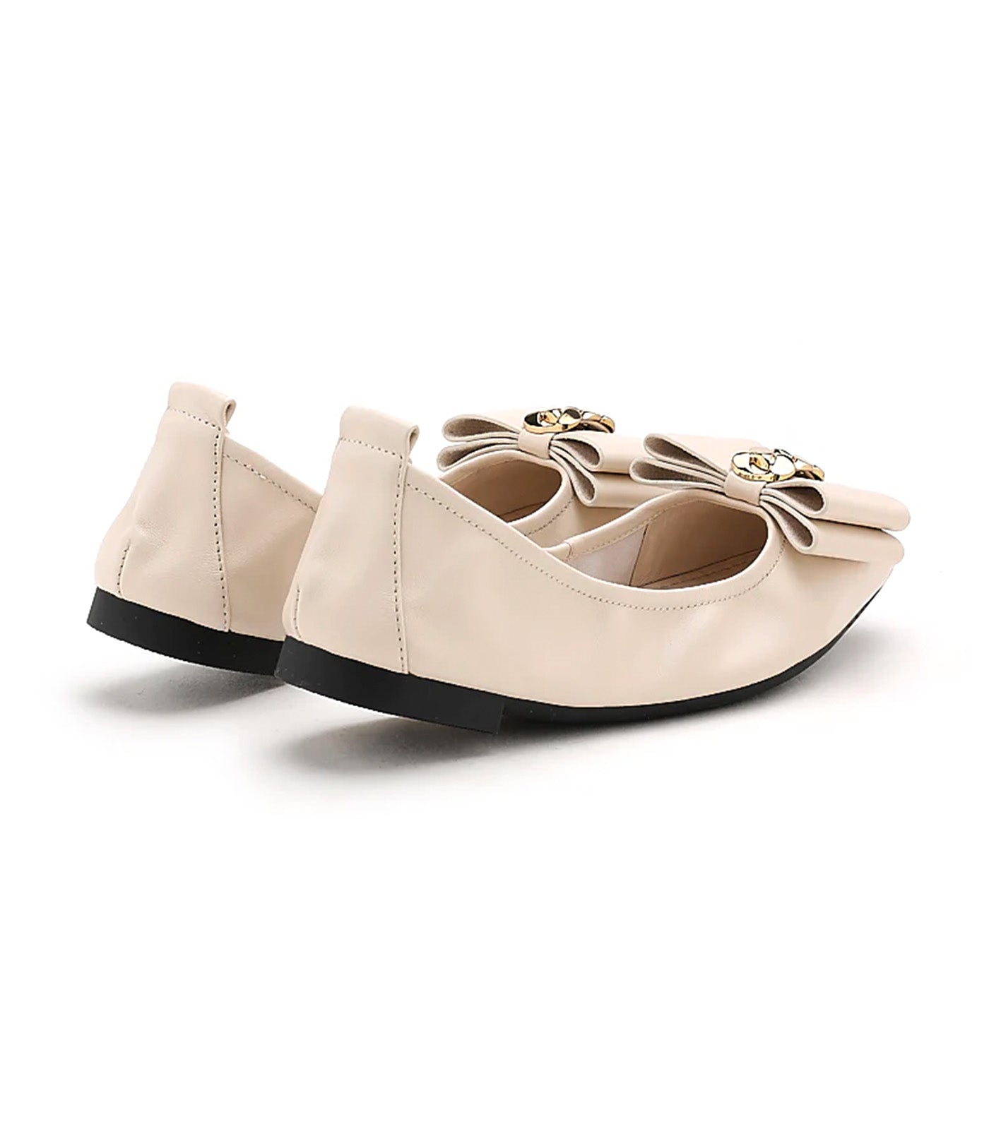 Candace Pop Of Bow Square Toe Foldable Flats Beige