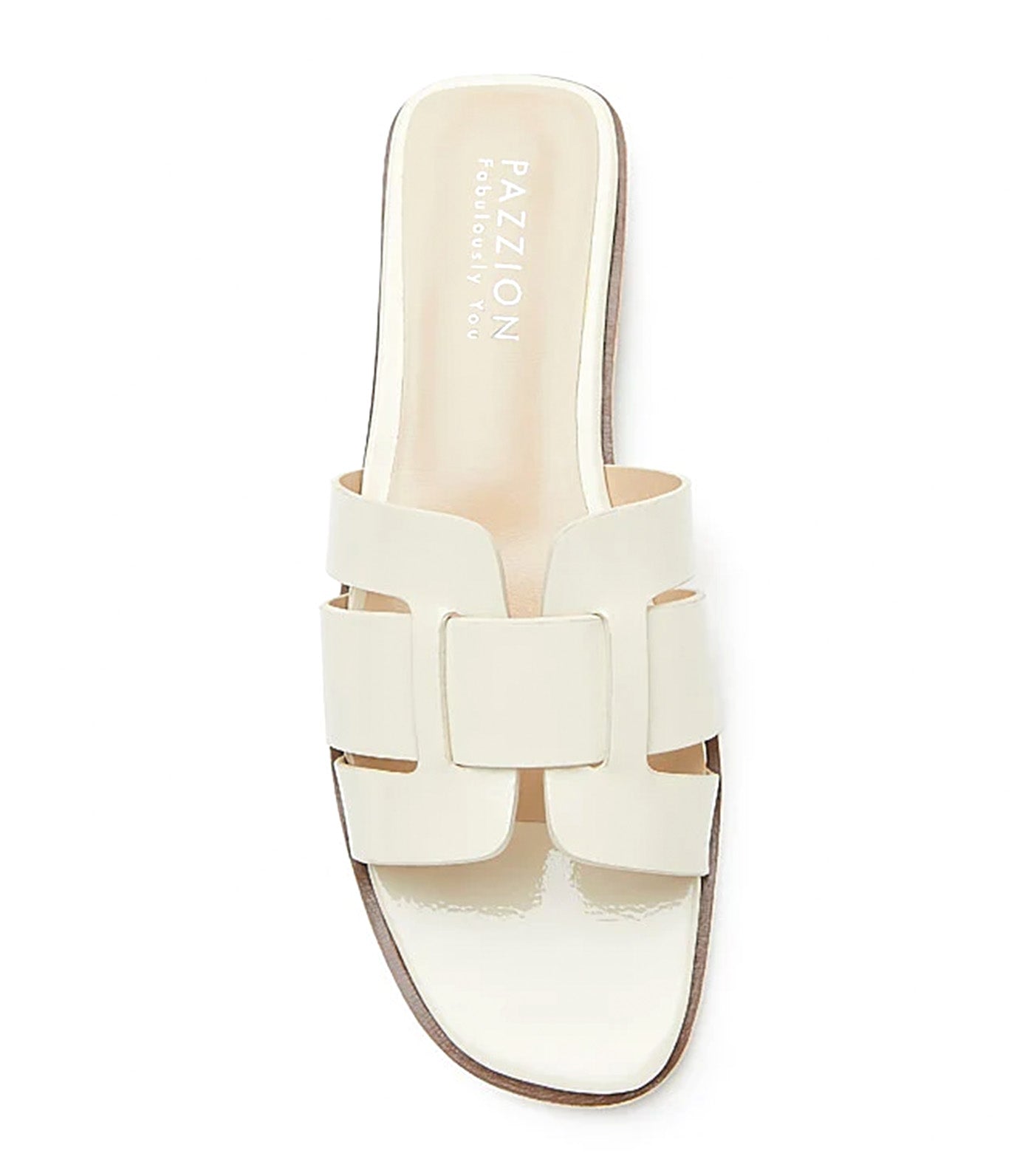 Elmira Interlocked Cage Leather Slides Beige