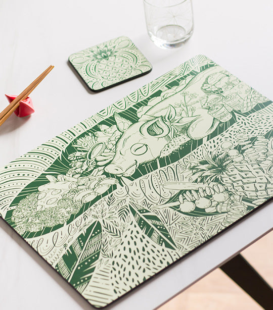 Jim Weaver Designs Boodle Fight Placemats and Coasters - Green