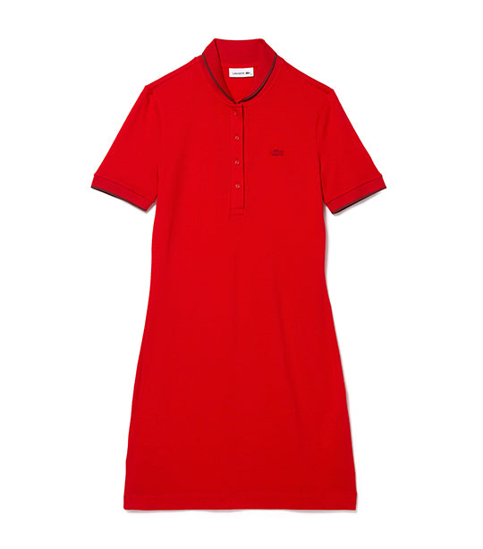Women's Striped Neck Flowy Polo Dress Red