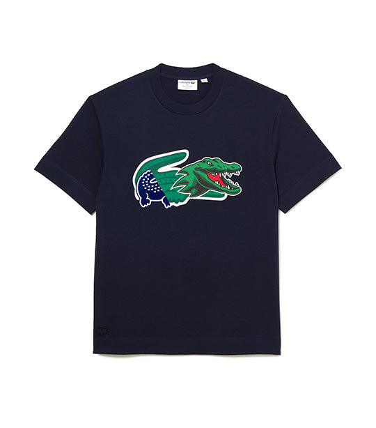 Men's Holiday Relaxed Fit Oversized Crocodile T-Shirt Navy Blue