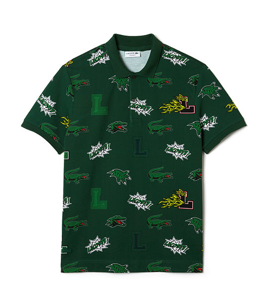 Men's Holiday Regular Fit Crocodile Print Polo Green/Multi