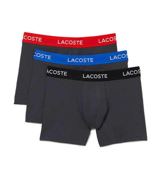 Lacoste Solid Logo Trunks 3 Pack In Black/White/Red