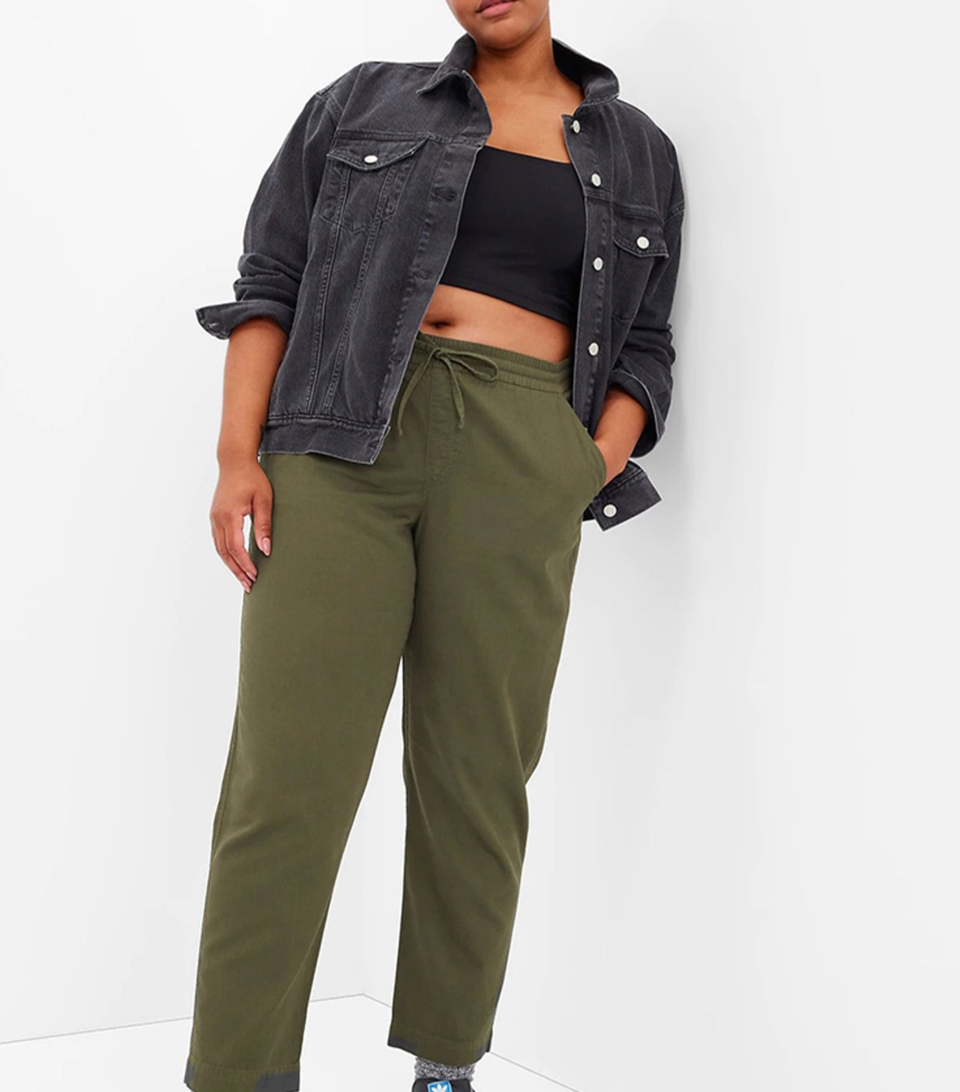 Easy Straight Pull-On Pants with Washwell Army Jacket Green
