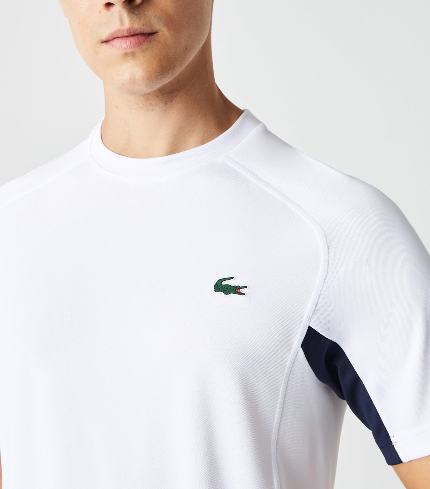 Men's Color-Block Ultra-Dry Piqué Tennis T-Shirt White/Navy Blue