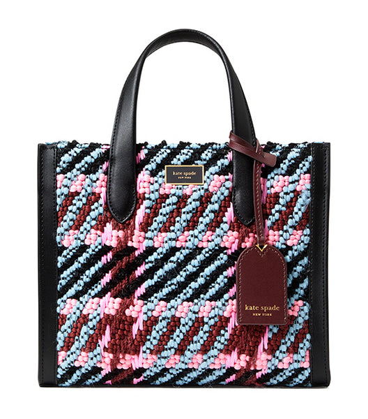 KATE SPADE NEW YORK Kate Spade Black Multi Manhattan Houndstooth Chenille  Small Tote for Women