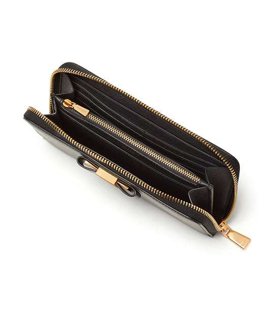 Morgan Bow Embellished Zip-Around Continental Wallet Black
