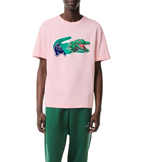 Men's Holiday Relaxed Fit Oversized Crocodile T-Shirt Flamingo