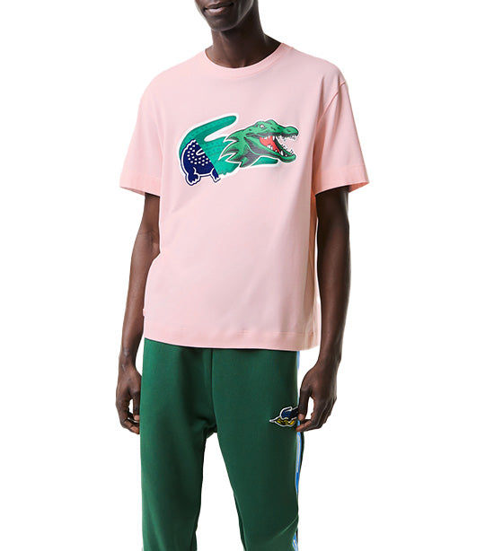 Lacoste Men\'s Fit Relaxed Oversized T-Shirt Flamingo Crocodile Holiday